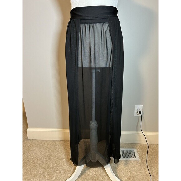 Black Sheer Maxi Skirt Cover Up Elastic Waist Balletcore Size Small - Picture 1 of 5